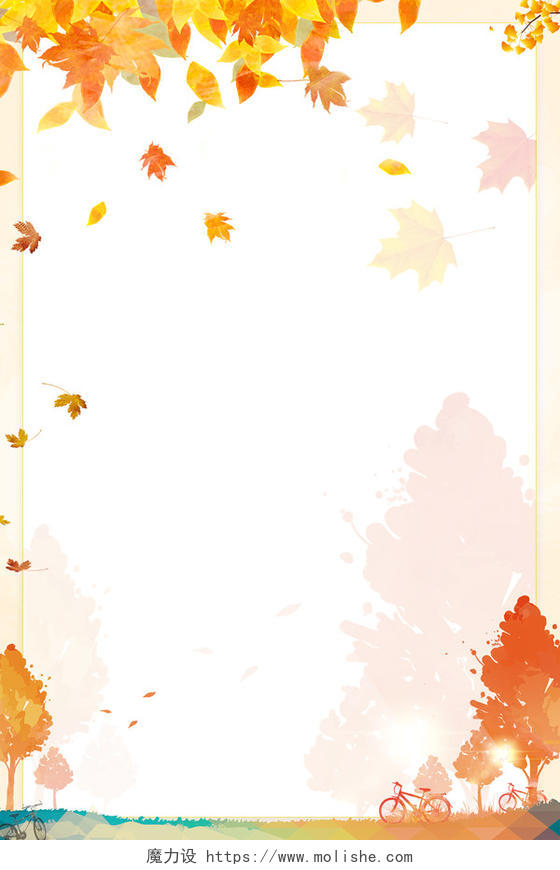 小清新秋季秋天树叶黄叶背景